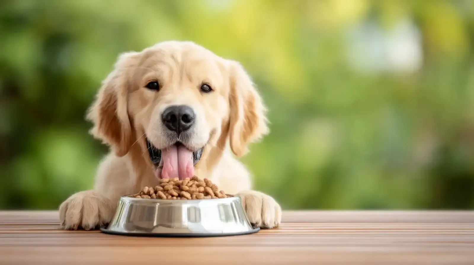 A person carefully measures a portion of dry dog food into a bowl.