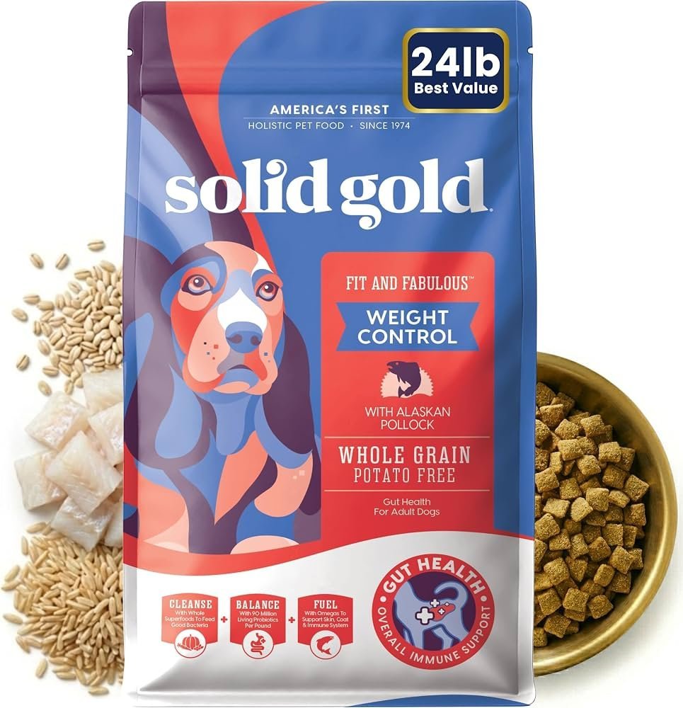 A veterinarian discussing dog food nutrition during a professional consultation.