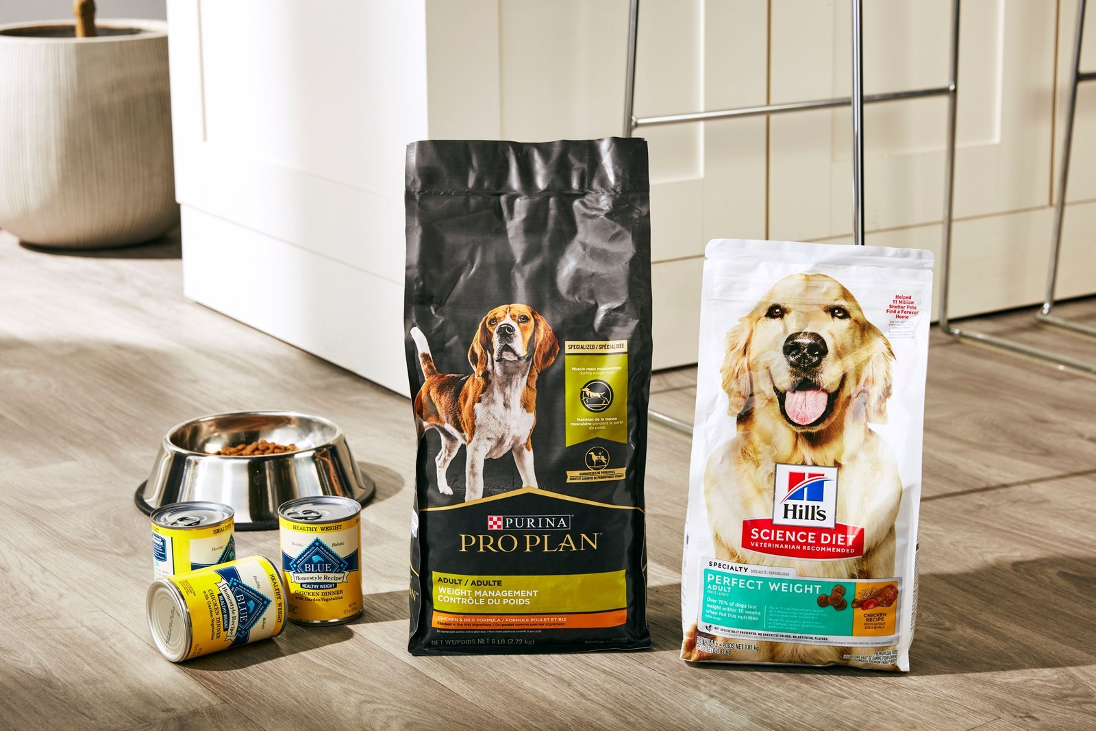 Fresh chicken, green beans, and brown rice prepared as healthy dog food ingredients.