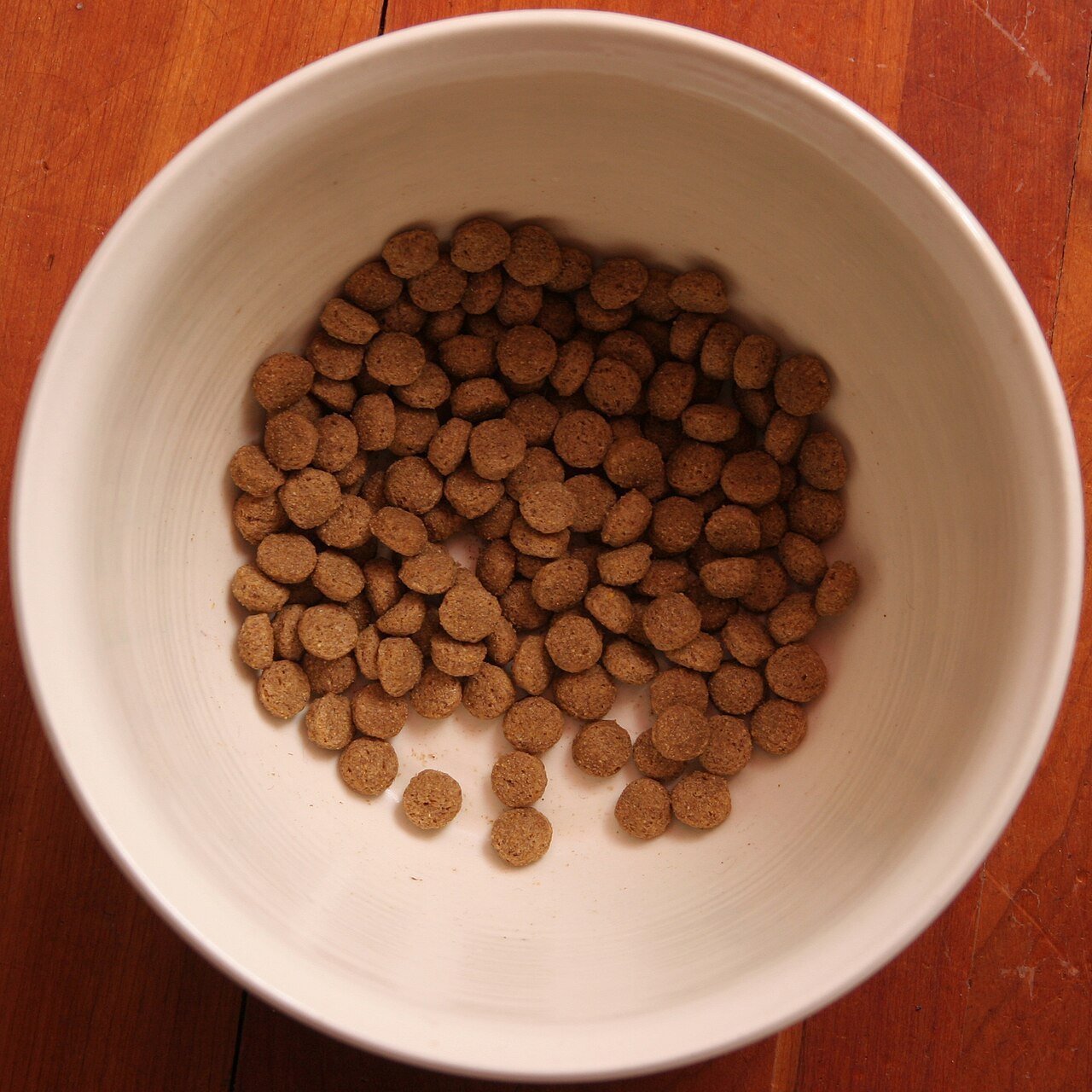 High quality dog food ingredients arranged neatly next to a filled bowl.