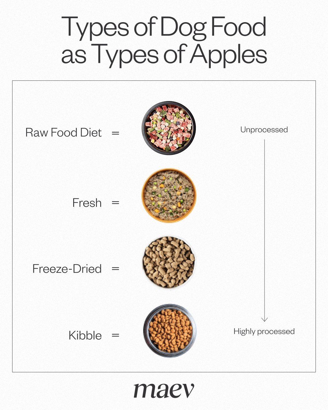 Two bowls of dog food tailored to different nutritional needs of dogs.