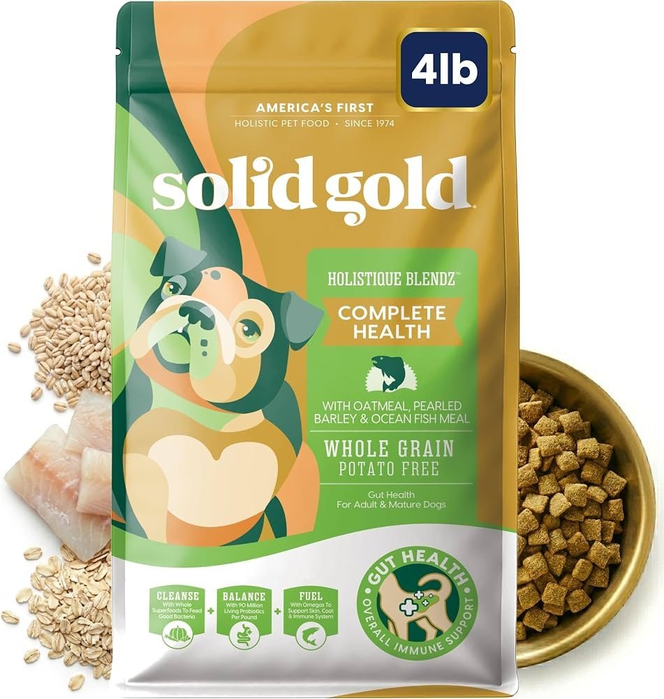 A bowl of healthy dog food placed in a clean, modern home setting.
