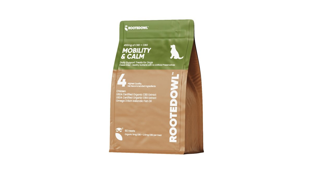 A bag of dog food sits on a store floor.