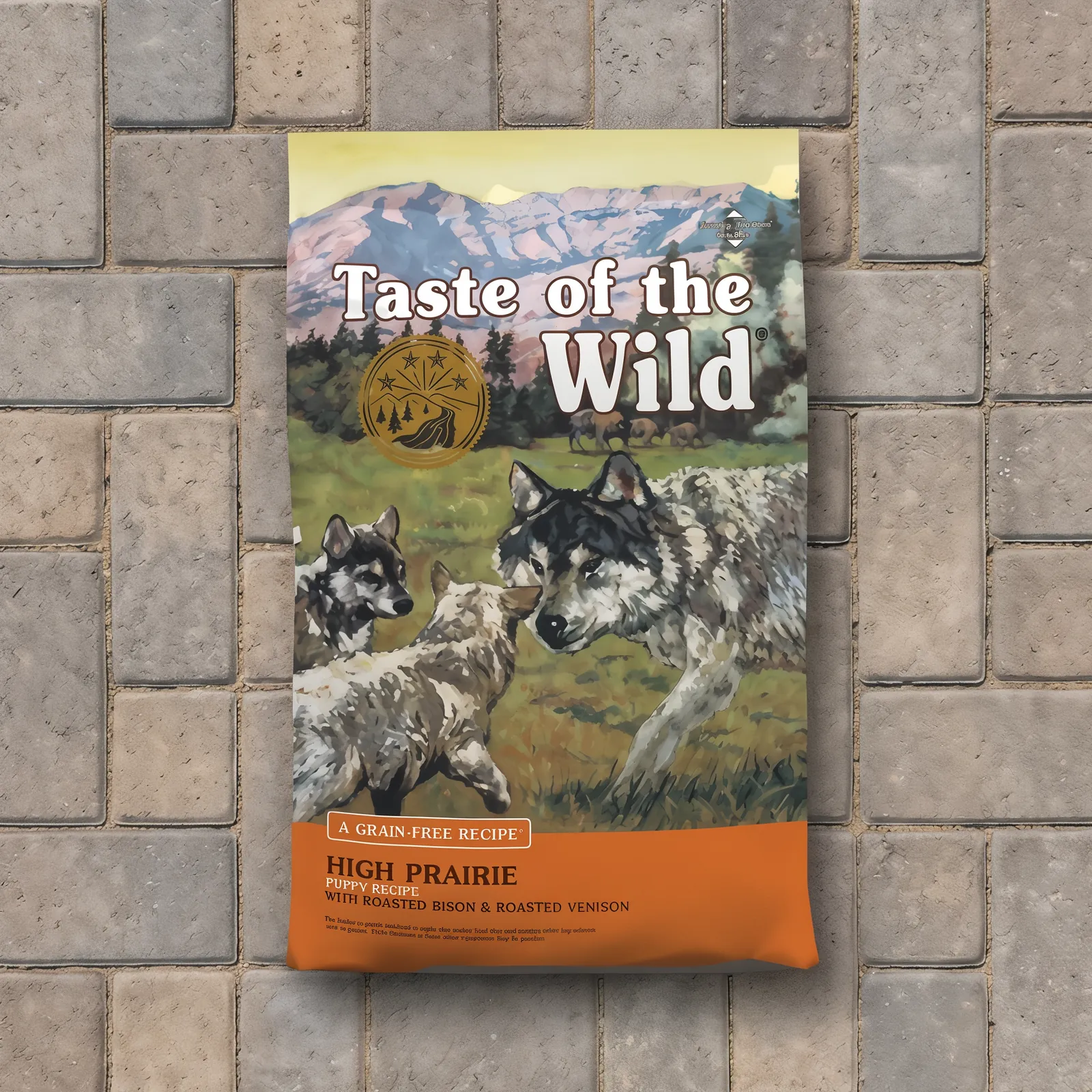 Hands closely inspecting the ingredient label on a sealed bag of dog food.