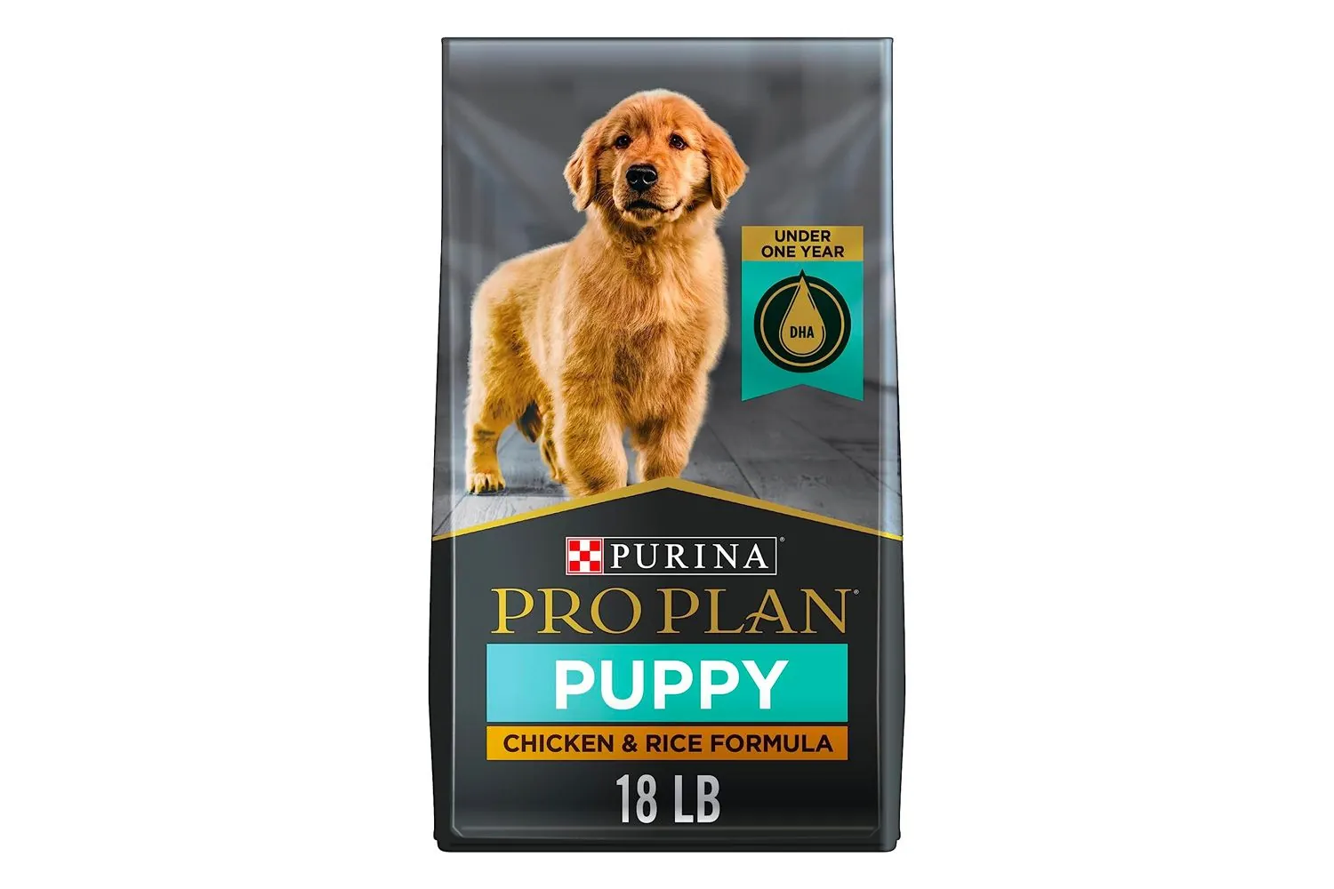 Metal measuring cup filled level with dog kibble on a wooden table.